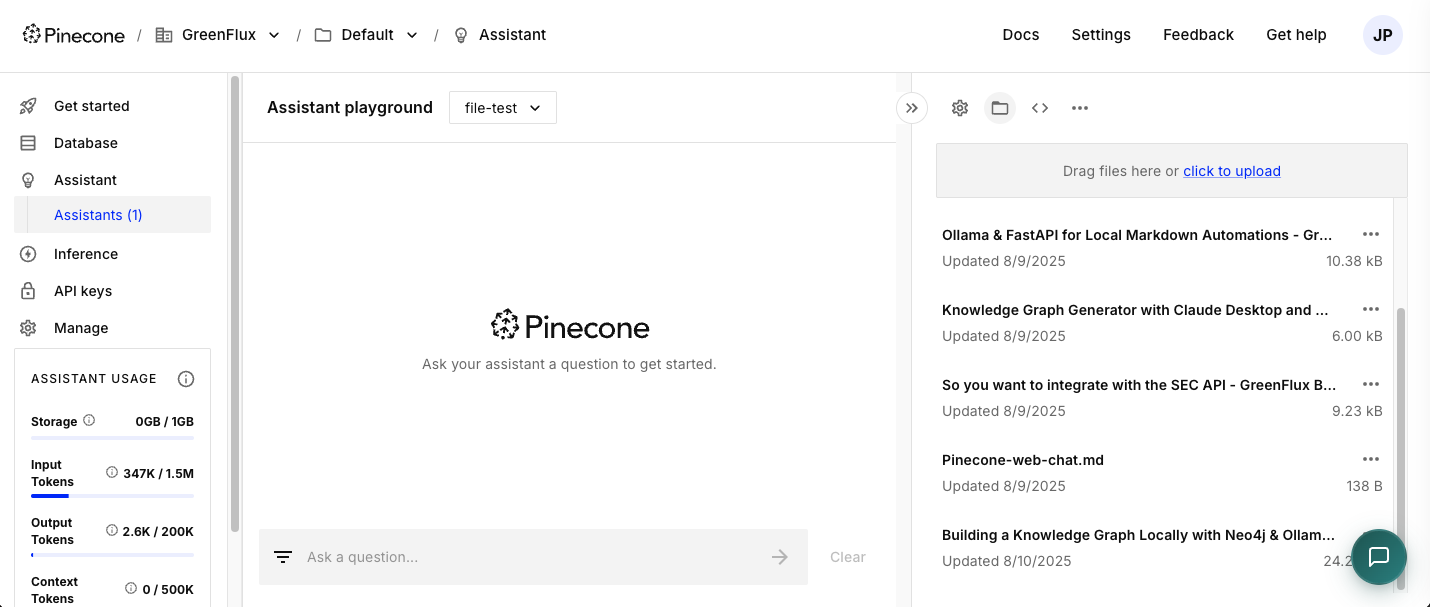 Powered by Pinecone Assistant API